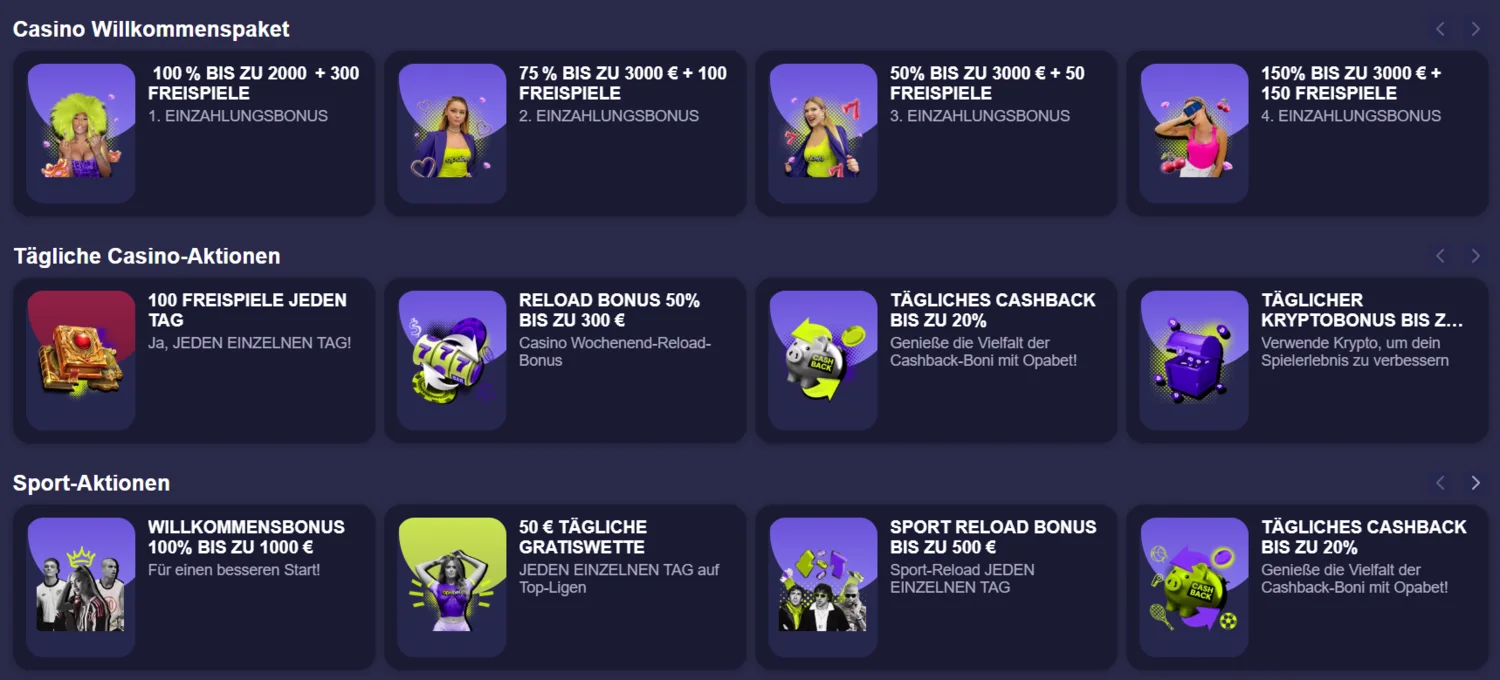 Opabet Casino Boni und Promotionen